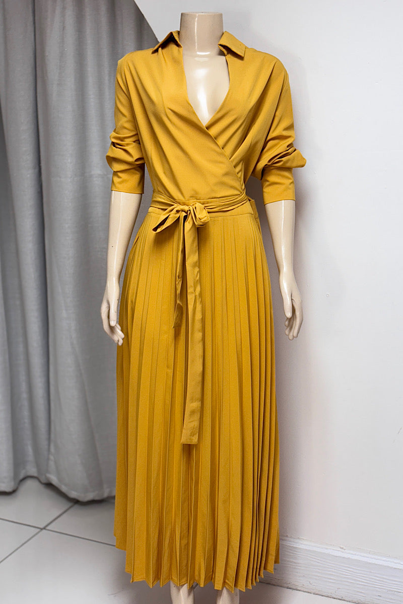 Pleated Collared Maxi Dress