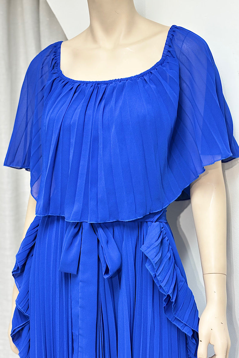 Pleated Off-Shoulder Flowy Midi Dress