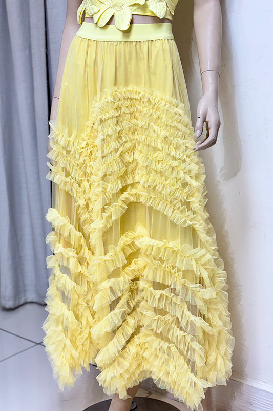Tier Wide Band Tulle Skirt