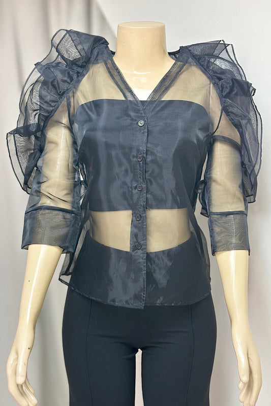 Black Sheer Ruffle Top