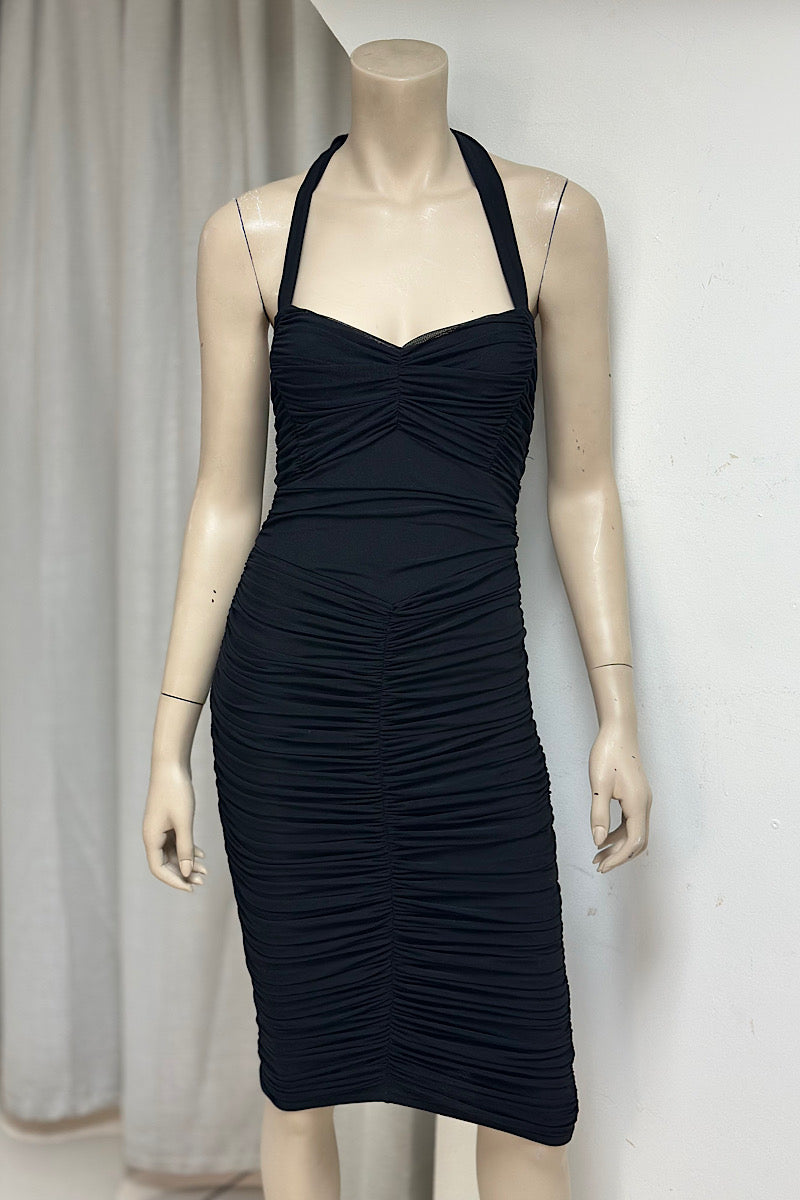 Fitted Ruched Halter Midi Dress