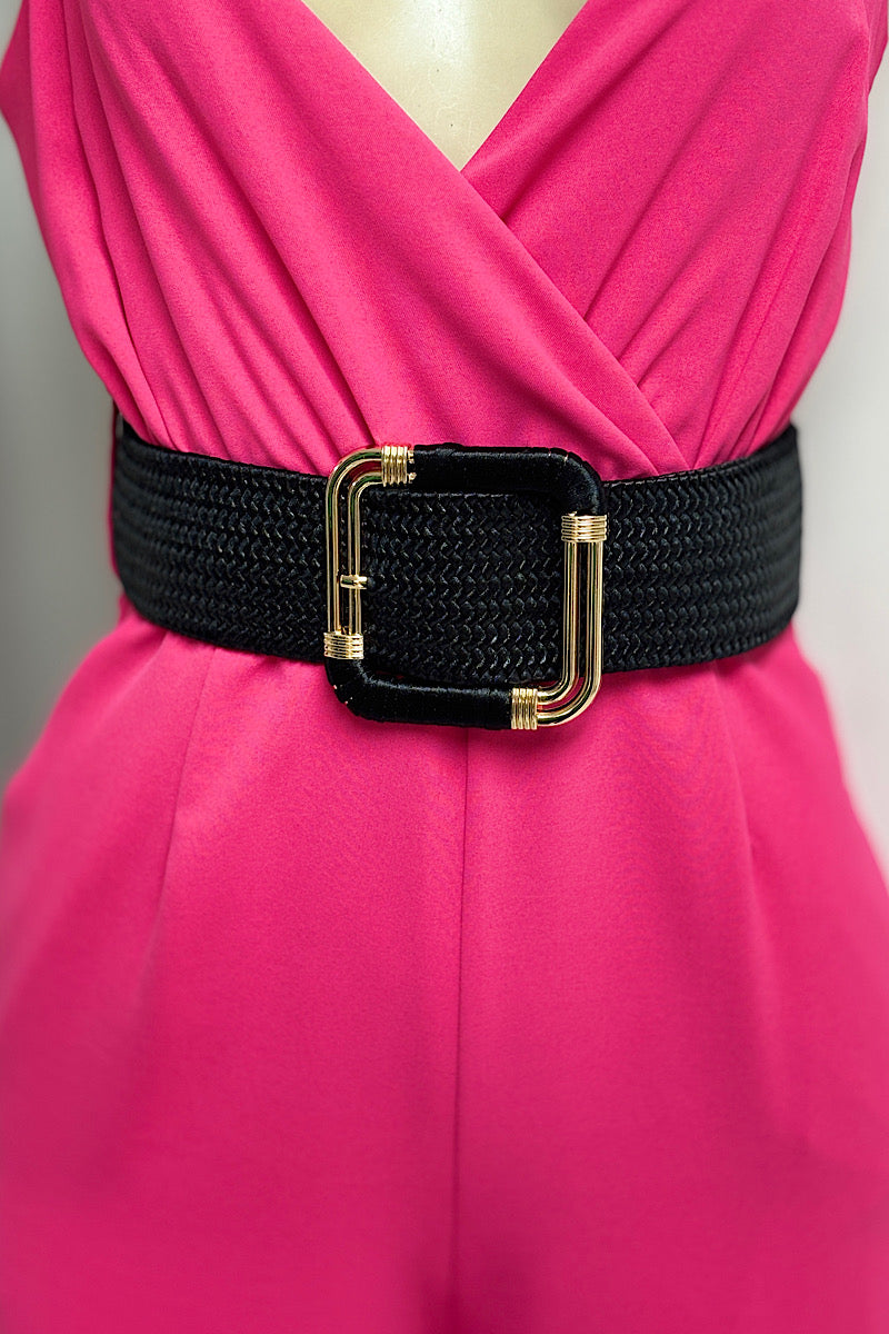 Wrap Around Gold Buckle Straw Belt