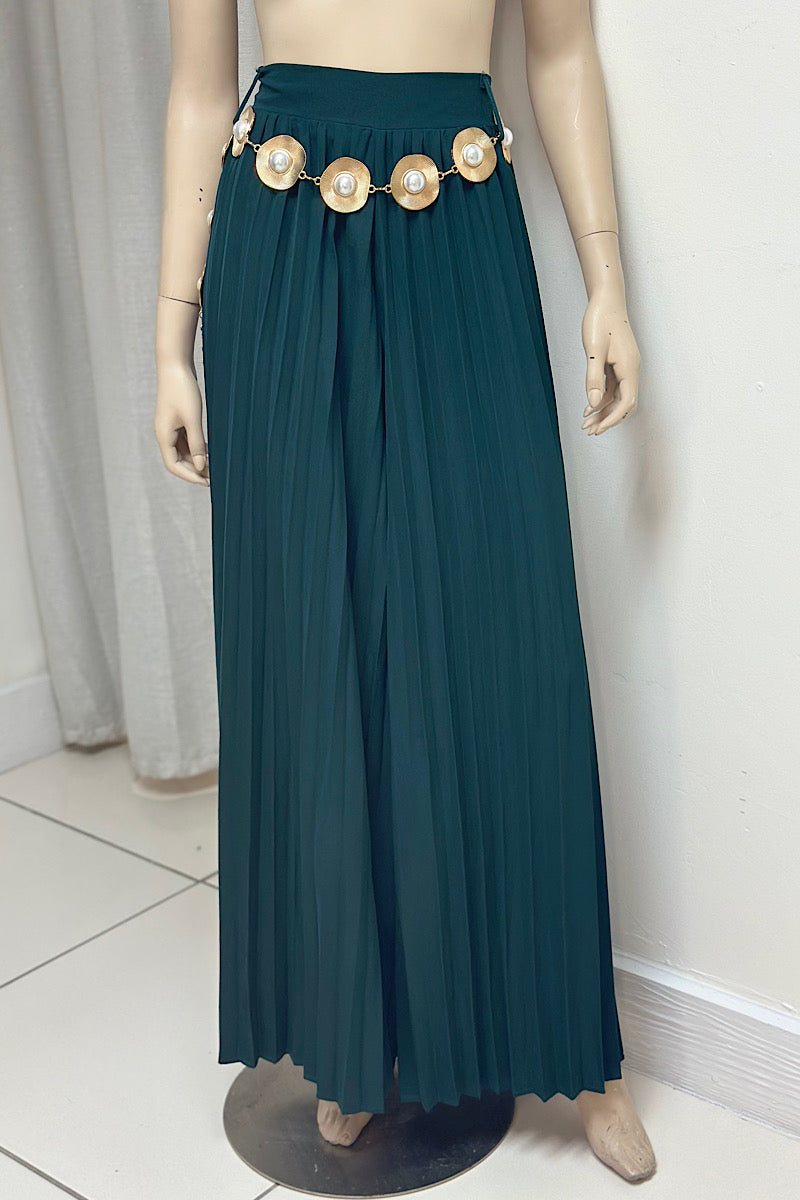 Curvy Pleated Wide Leg Belted Pant