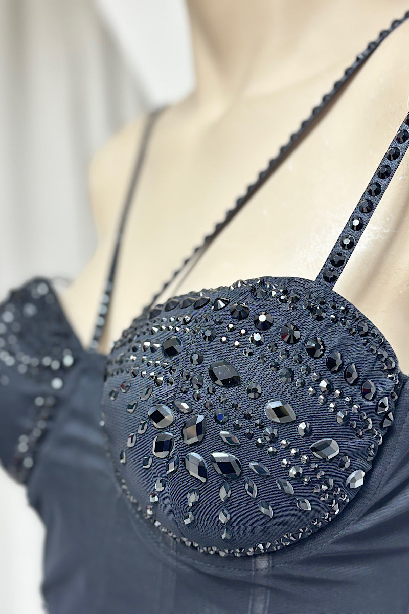 Rhinestone Corset Gathered Formal