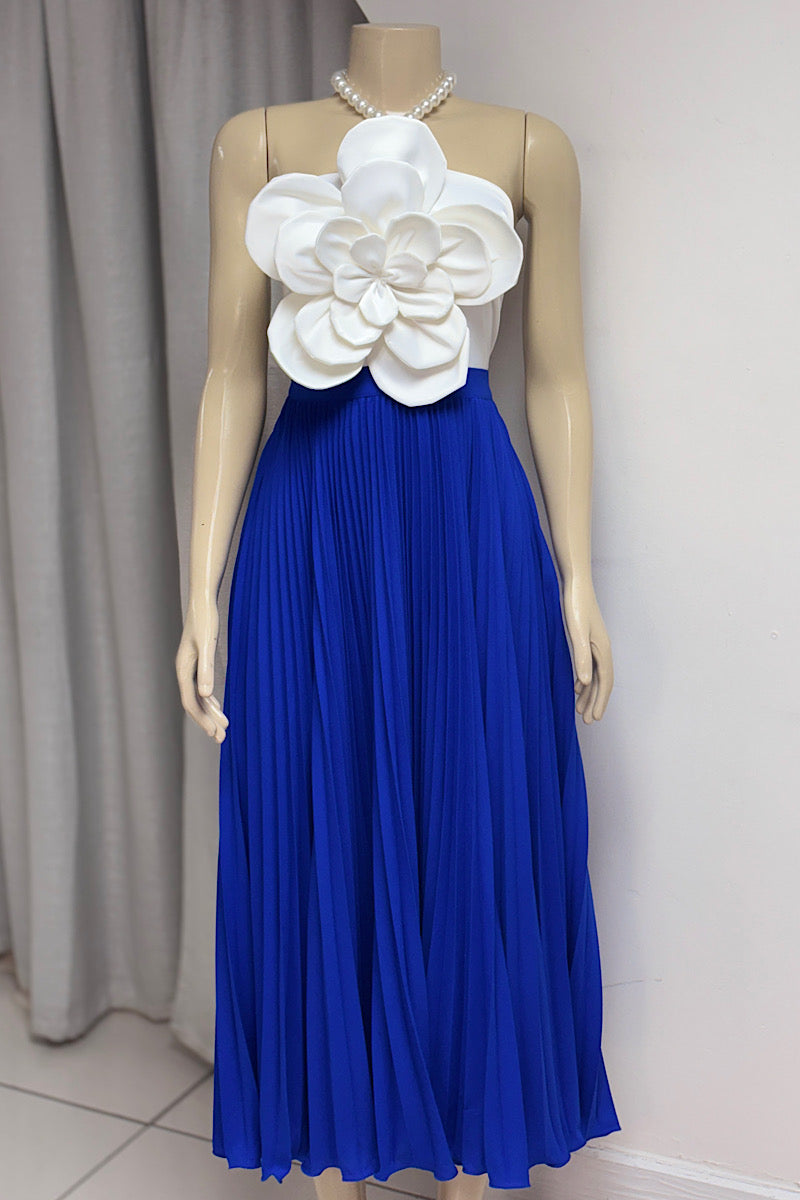 Pearl Halter Flower Pleated Dress