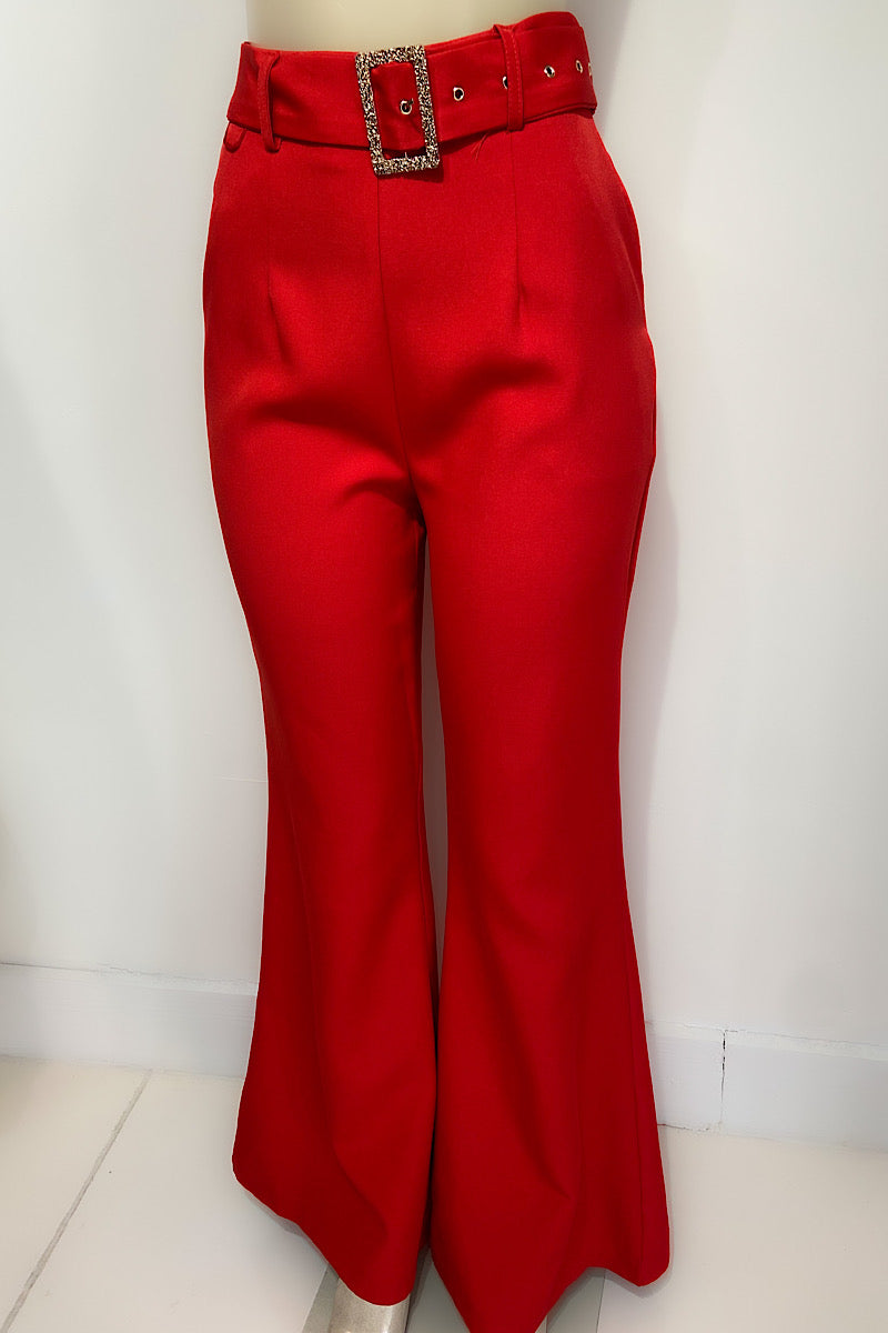 Red Wide Leg Pants w/ Buckle