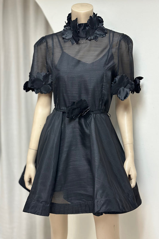 Floral Applique Baby Doll Mini Dress