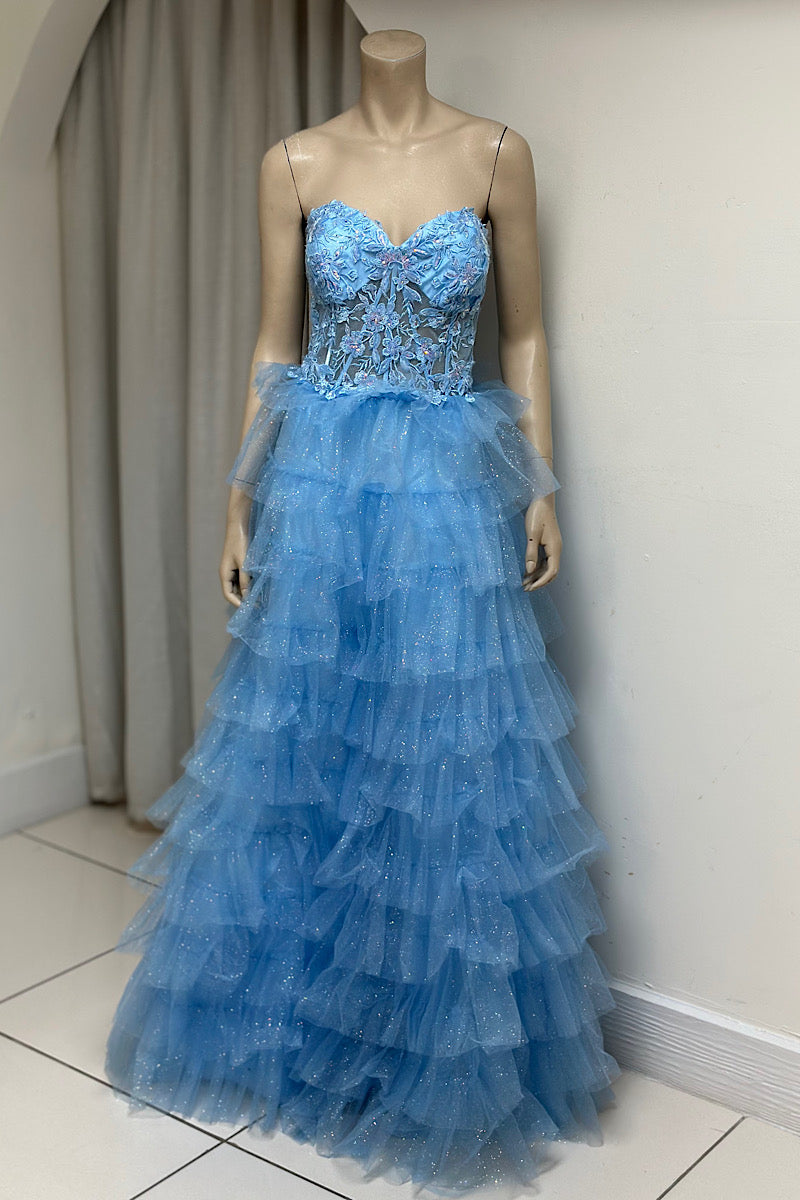 Strapless Layered Tulle Shimmer Formal