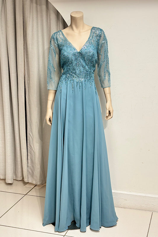 Beaded Top V-Neck Flowy Formal
