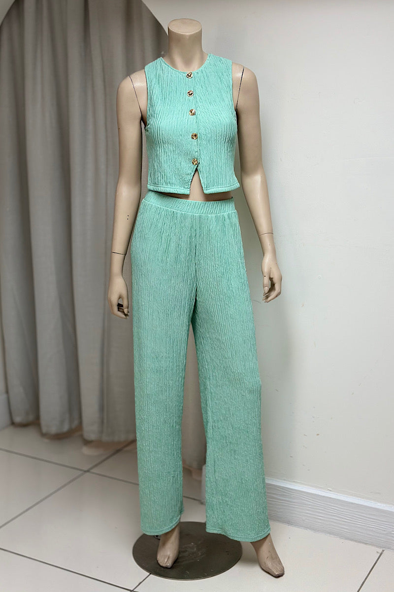 Crinkle Flowy Pant Vest Set