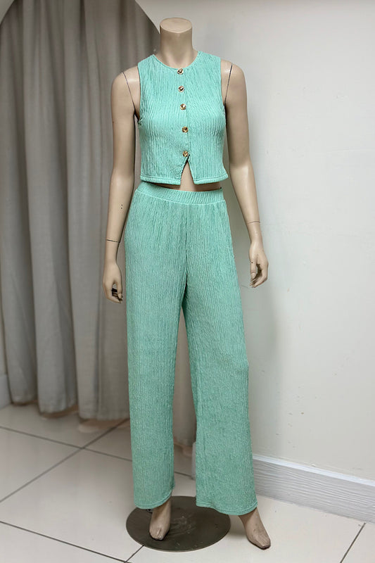 Crinkle Flowy Pant Vest Set
