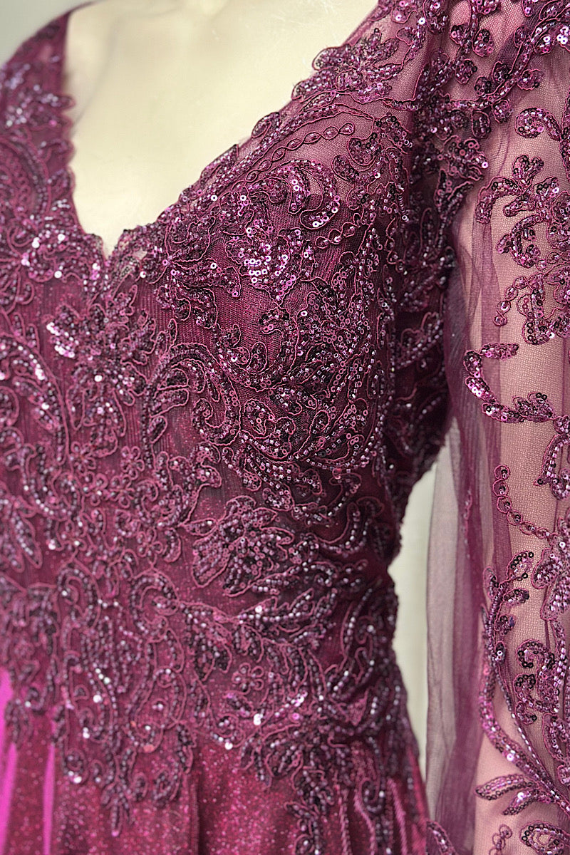 Beaded Embroidered Shimmer Flare Formal Dress