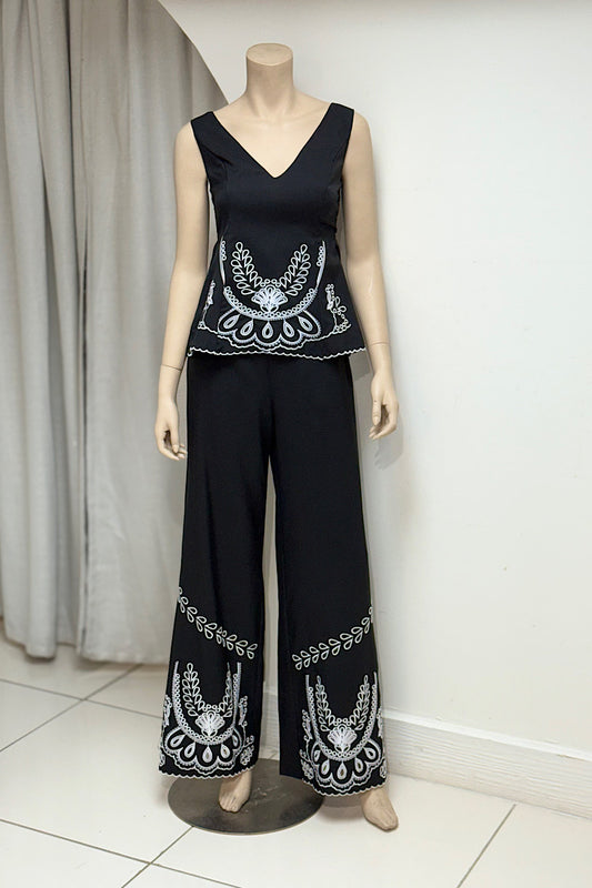 Eyelet Design Flare Top Pant Set