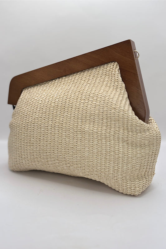 Wooden Handle Straw Clutch