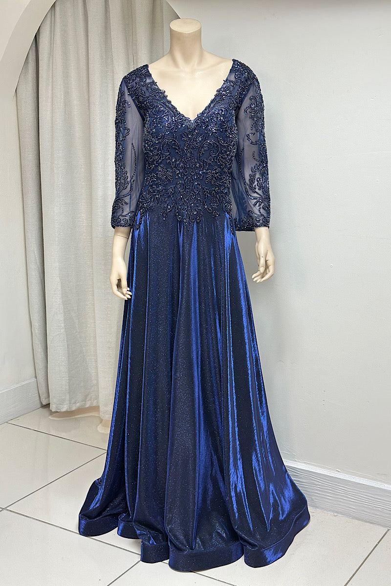 Beaded Embroidered Shimmer Flare Formal Dress