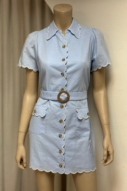 Scallop Edge Collared Mini Dress