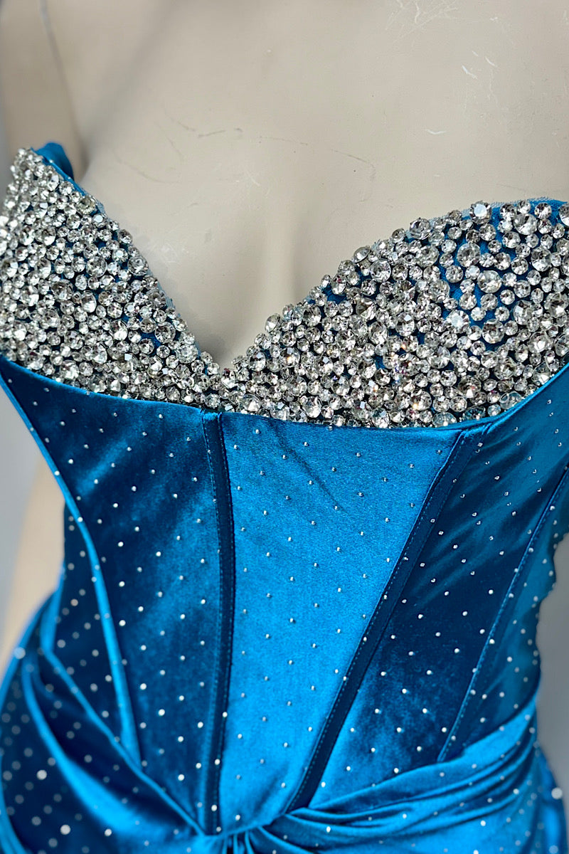 Studded Rhinestone Bust Satin Formal