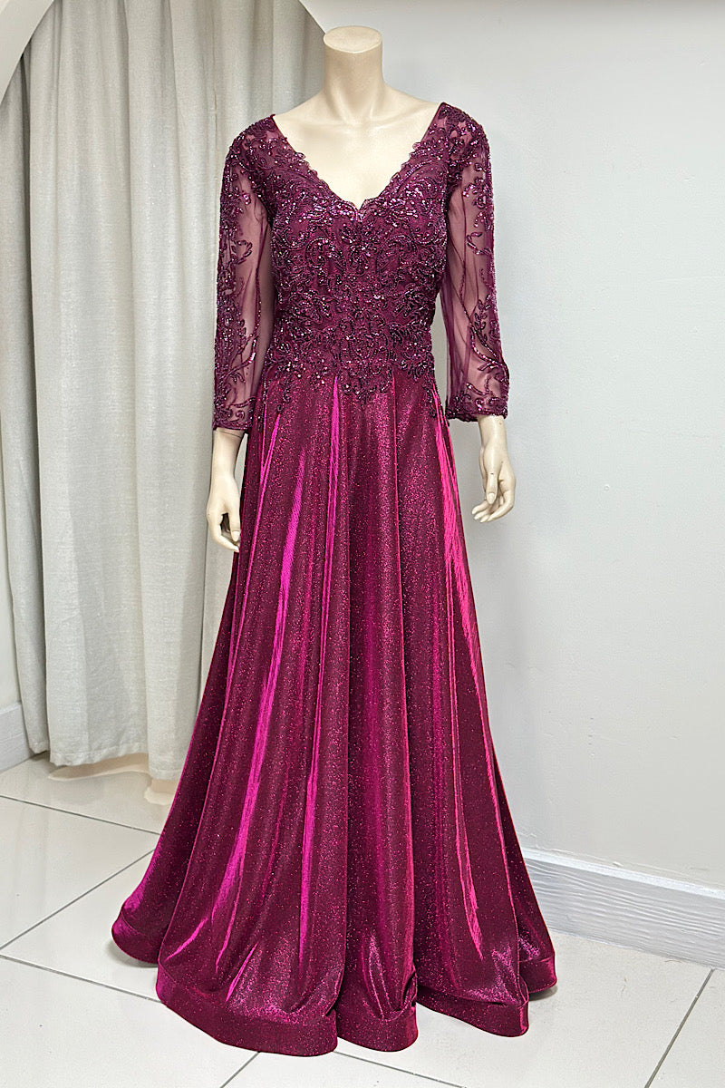 Beaded Embroidered Shimmer Flare Formal Dress
