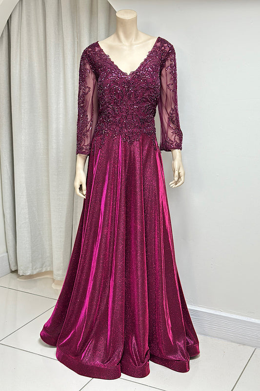 Beaded Embroidered Shimmer Flare Formal Dress