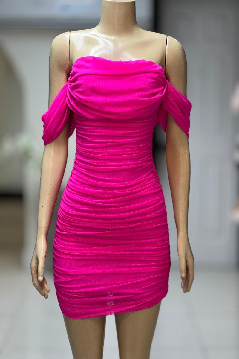 Ruched Fitted Mesh Dress