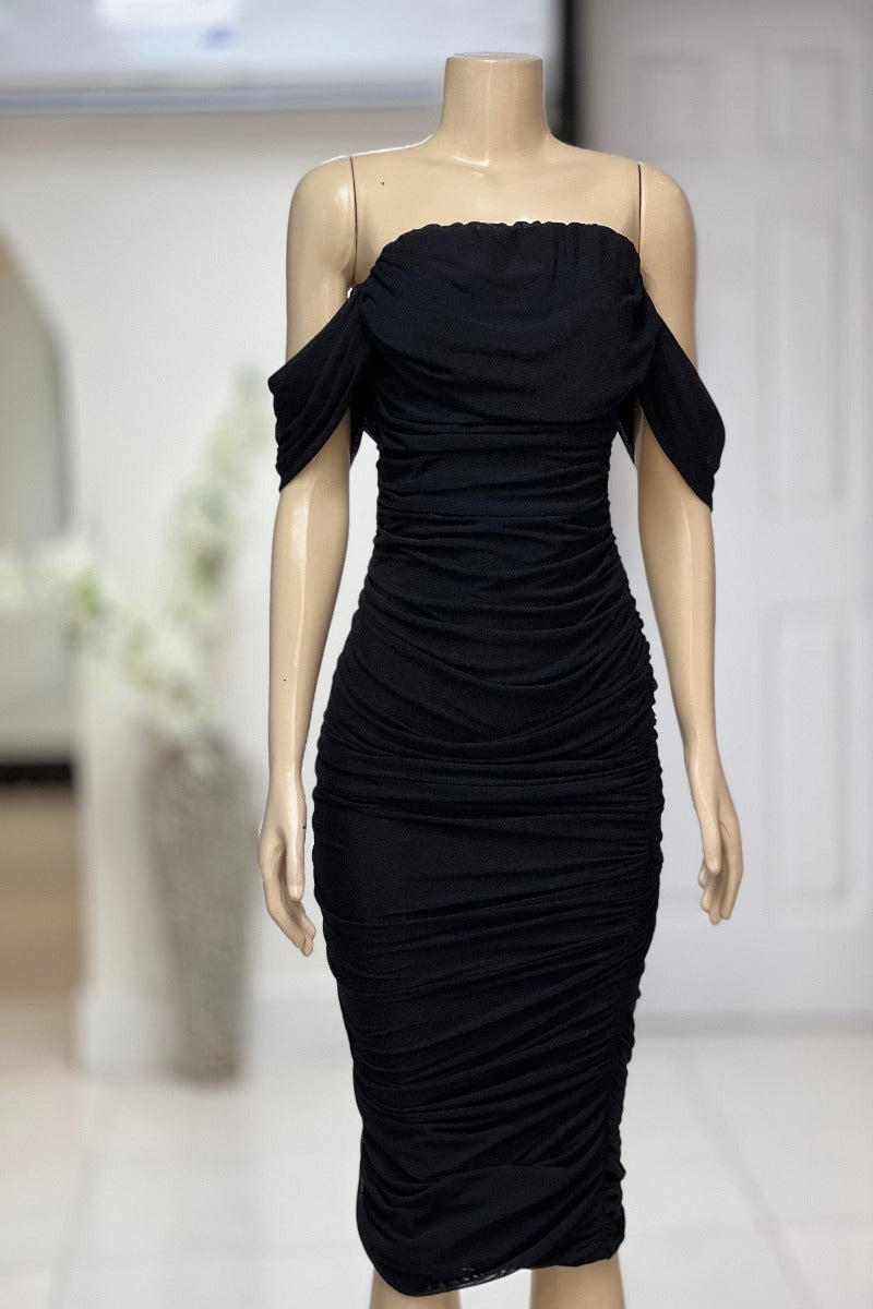 Ruched Fitted Mesh Dress