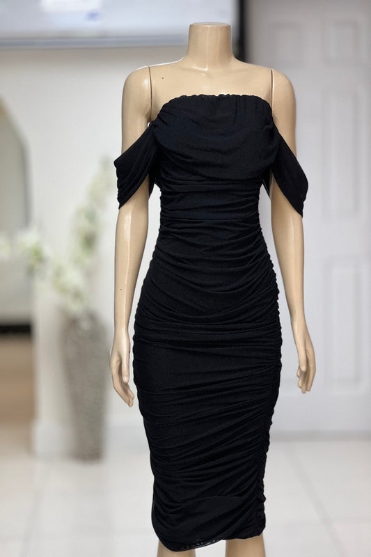 Ruched Fitted Mesh Dress