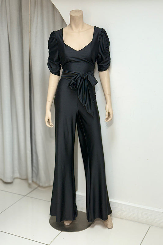 Ruched Sleeve Stretch Jumpsuit