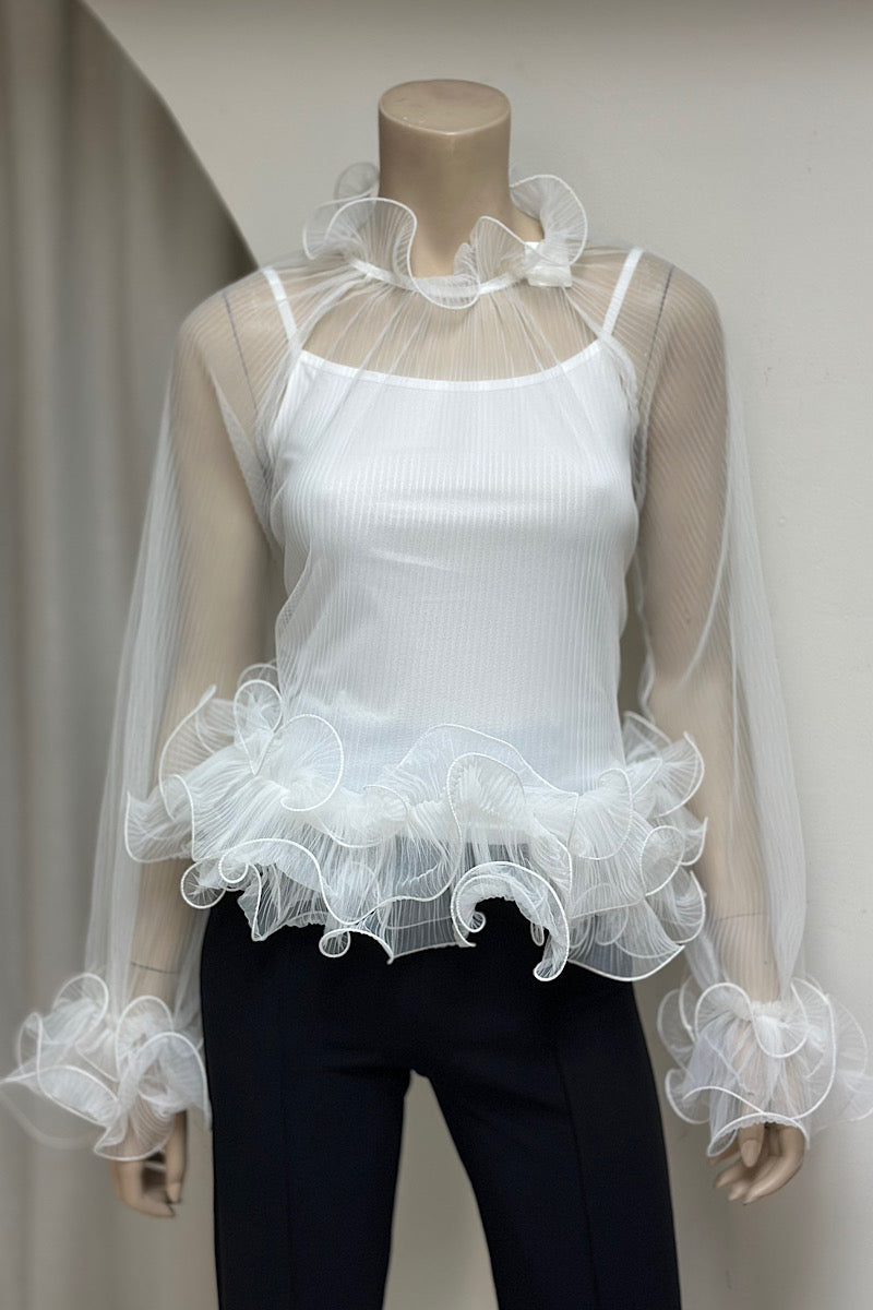 Ruffle Detail Pleated Top