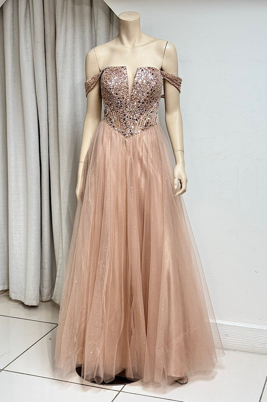 V-Waist Beaded Flare Formal