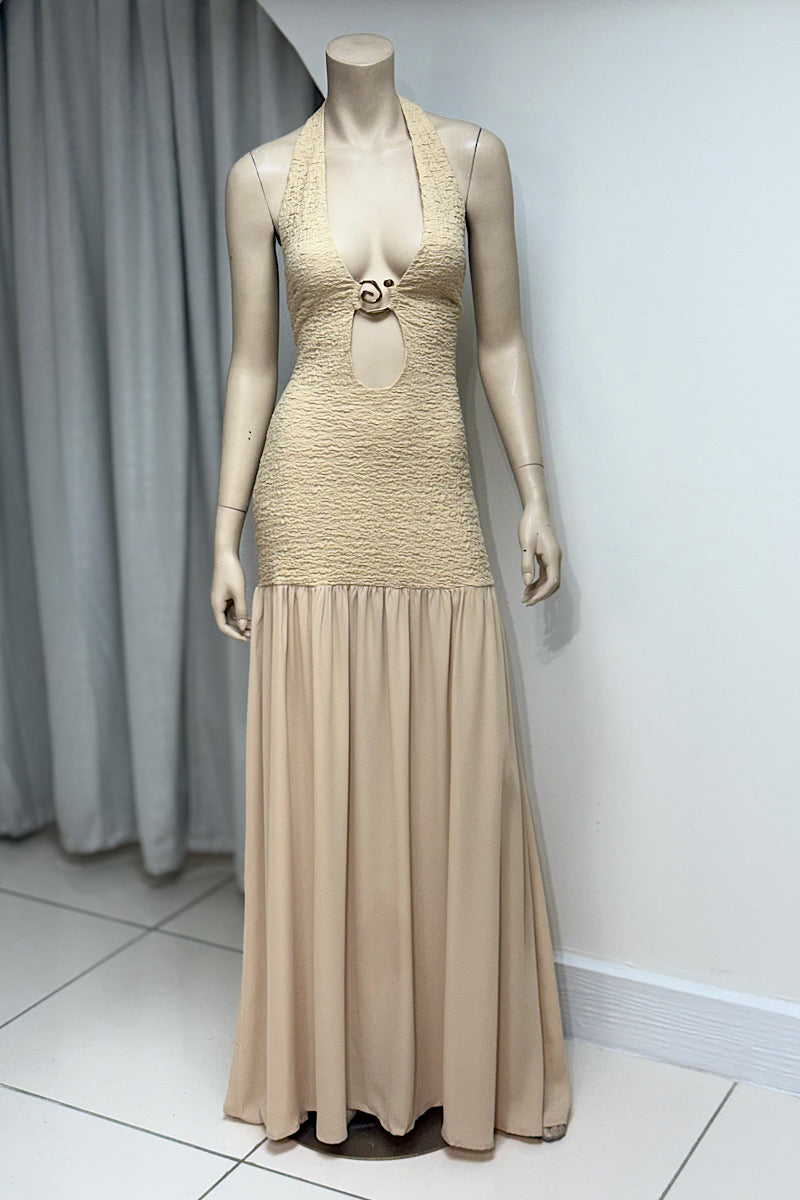 Halter Gold Detail Maxi Dress