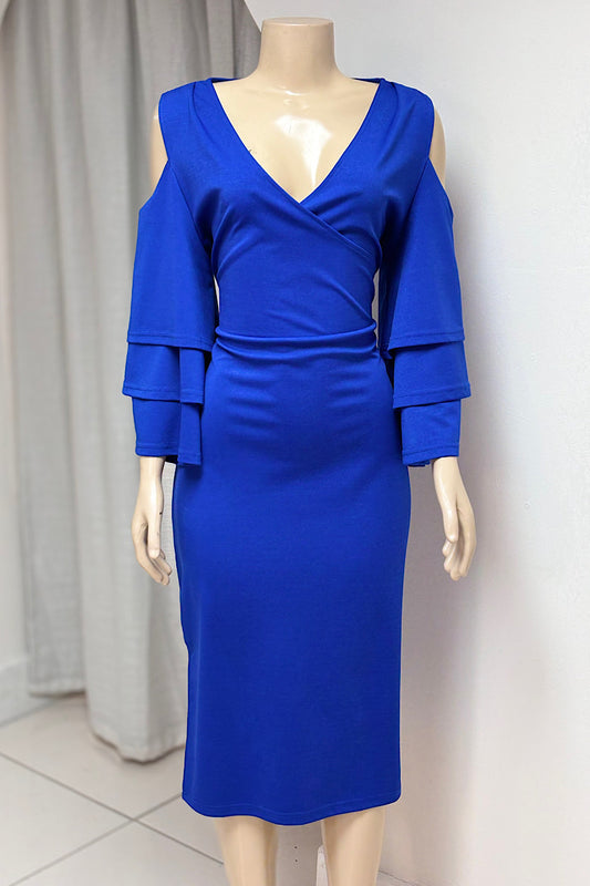 Curvy Royal Blue Cold Shoulder Dress
