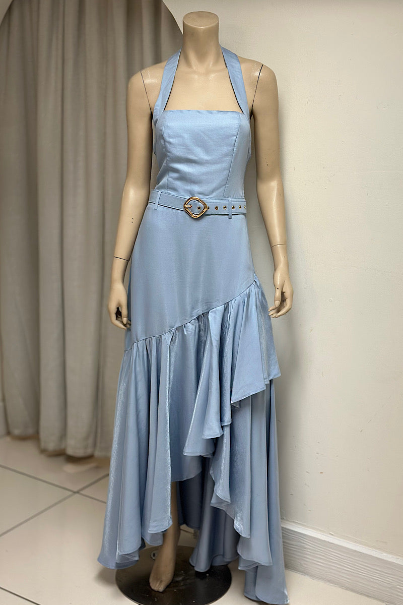 Asymmetrical Flowy Halter Maxi Dress
