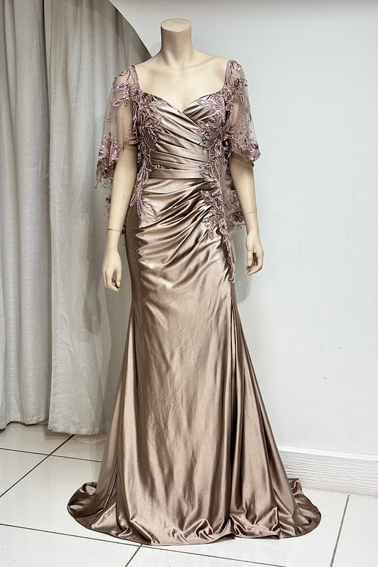 Beaded Embroidered Petal Sleeve Formal