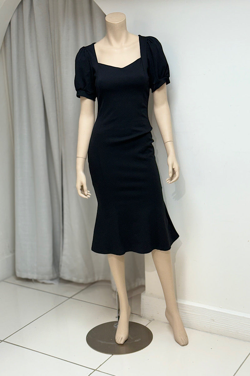 Puff Sleeve Sweetheart Neckline Fitted Dress