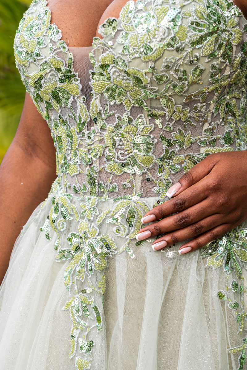 Embroidered Sequin Tulle Mini Formal