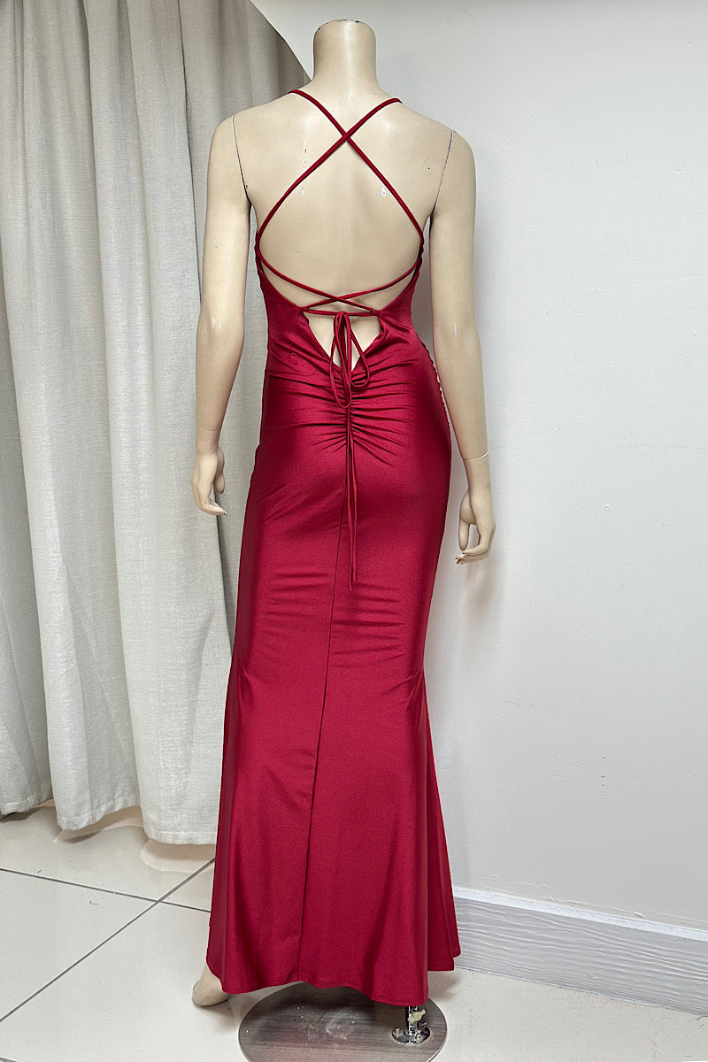 Fitted Ruched Drawstring Formal Dress