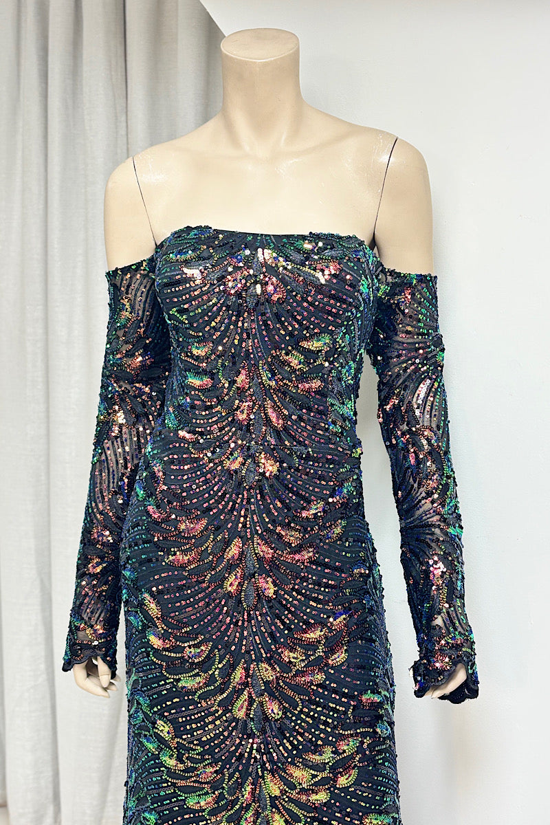 Off Shoulder Long Sleeve Sequin Formal