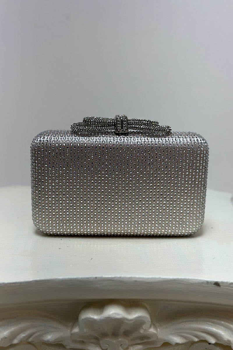 Rhinestone Embellished Bow Detail Clutch