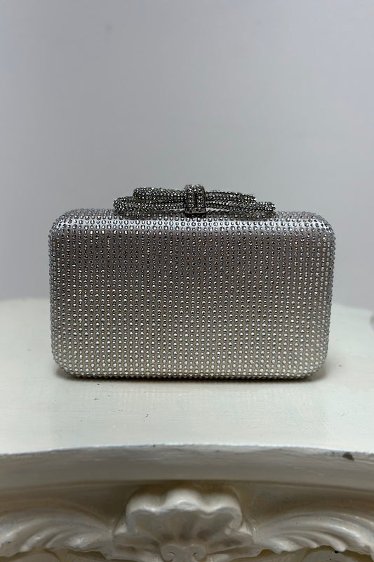 Rhinestone Embellished Bow Detail Clutch