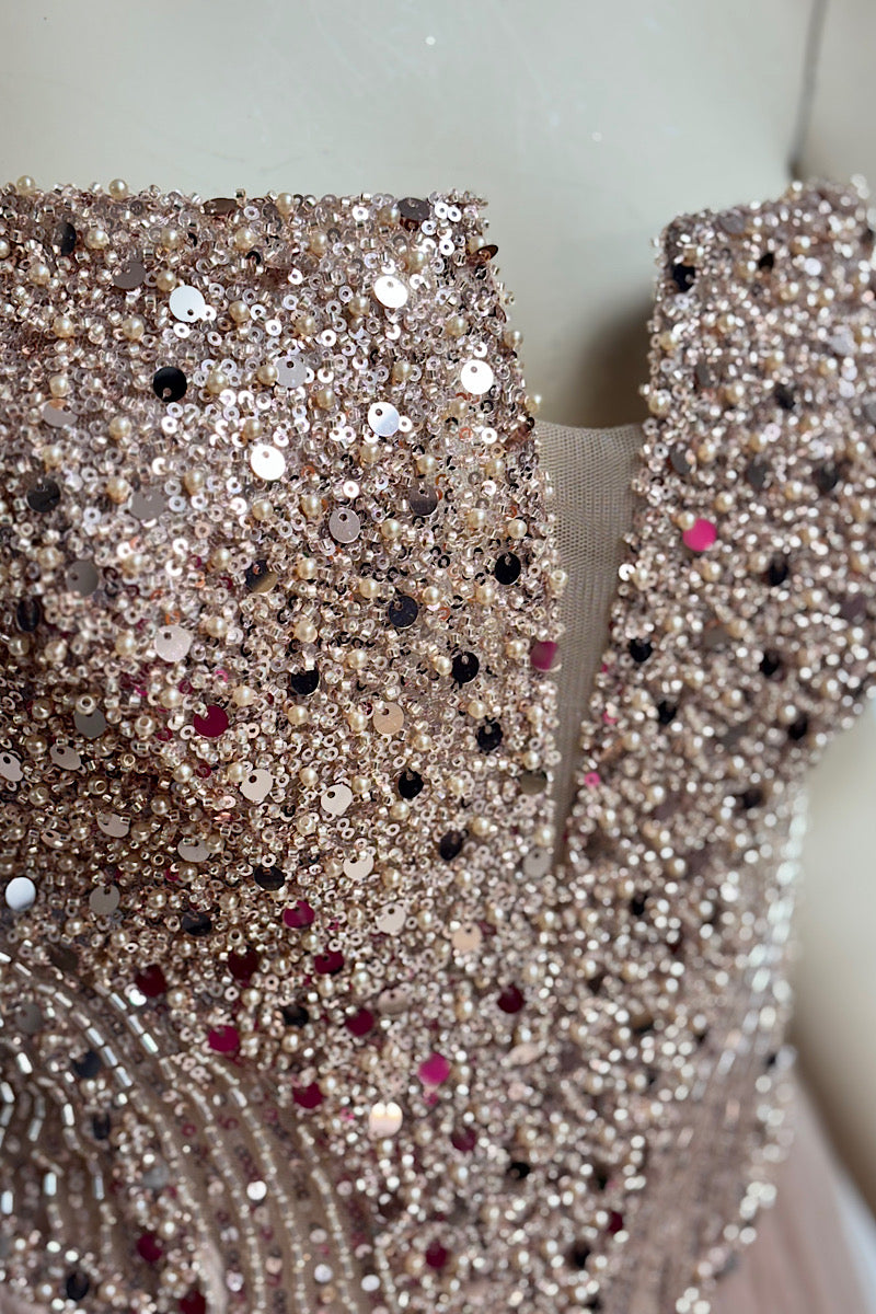 V-Waist Beaded Flare Formal