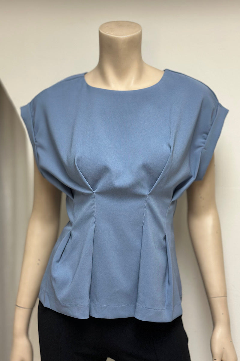 Round Neck Pleated Detail Peplum Top