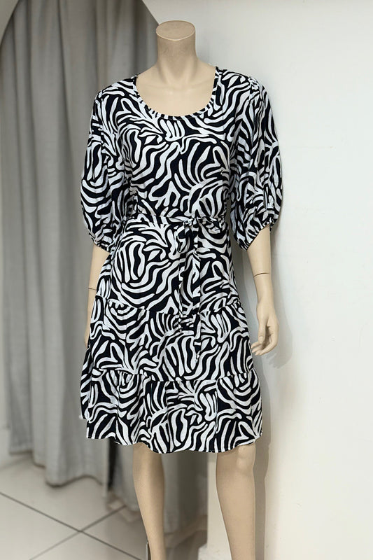 Printed Tie Belt Mini Dress