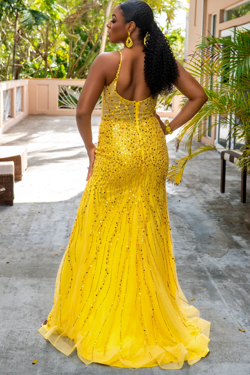 Full Beaded Spaghetti Strap Formal