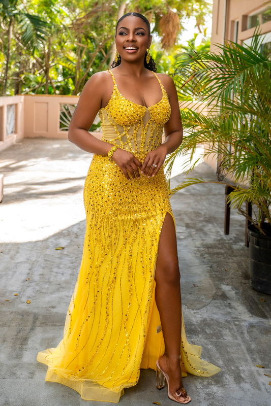 Full Beaded Spaghetti Strap Formal