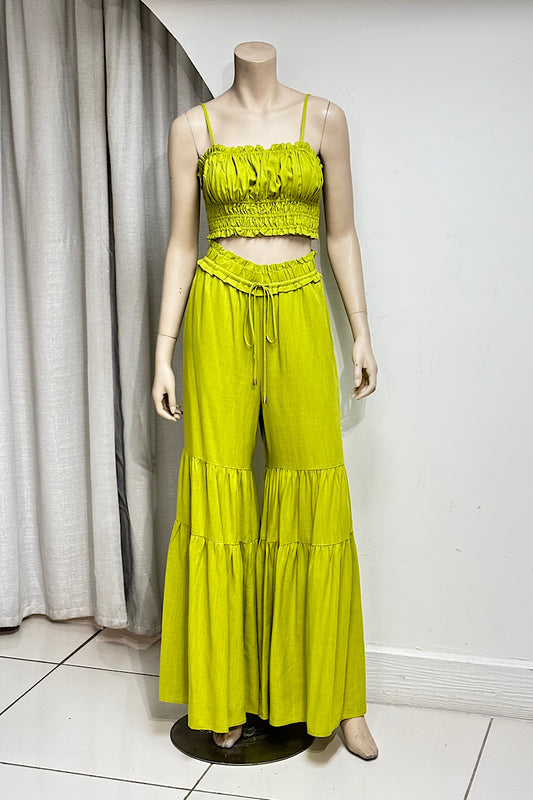 Smock Top Tiered Wide-Legged Pant Set