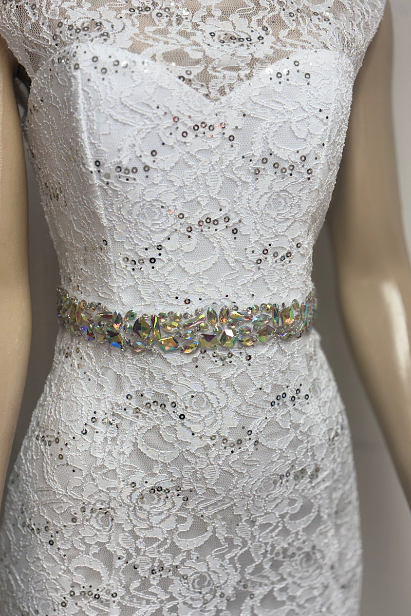 White Lace Rhinestone Belt Formal