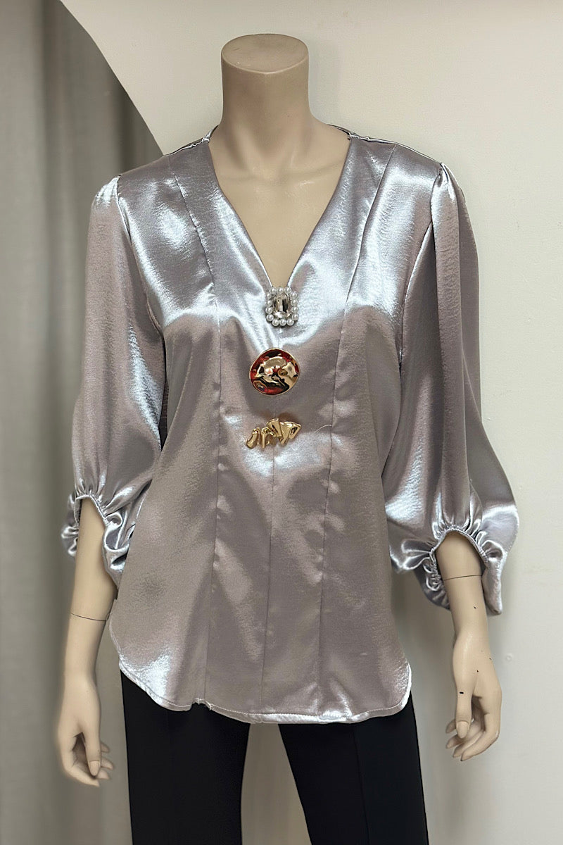 V Neck Gold Button Shirt