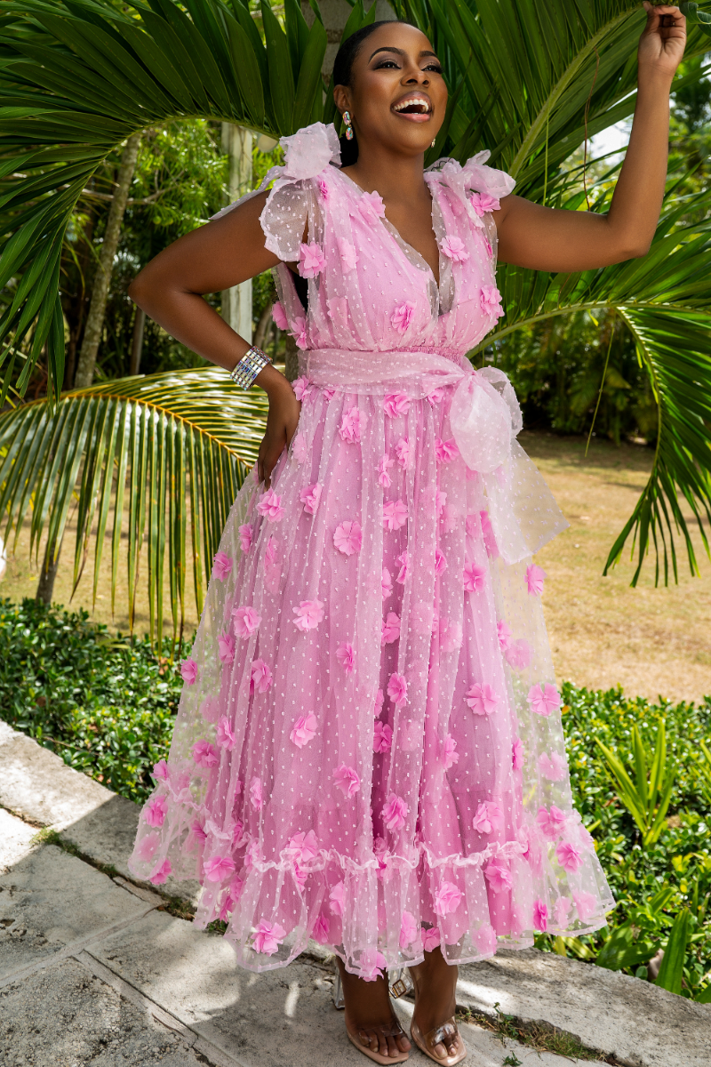 Flower Applique Flowy Dress
