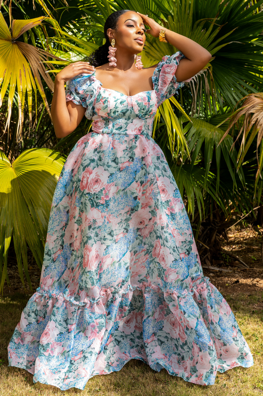 Sweetheart Neckline Floral Maxi Dress