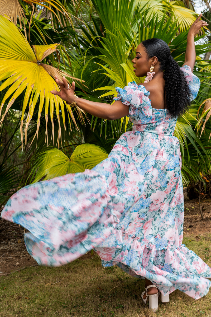 Sweetheart Neckline Floral Maxi Dress